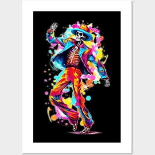 Colorful Day of the Dead Dia de Los Muertos Dancing Skeleton Posters and Art